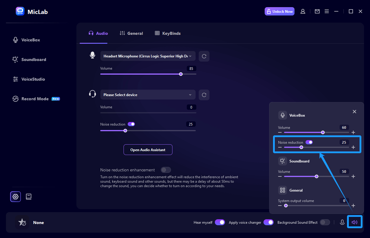 miclab settings noise reduction